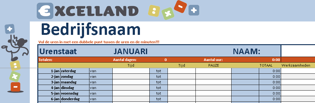 Screenshot Urenregistratieformulier